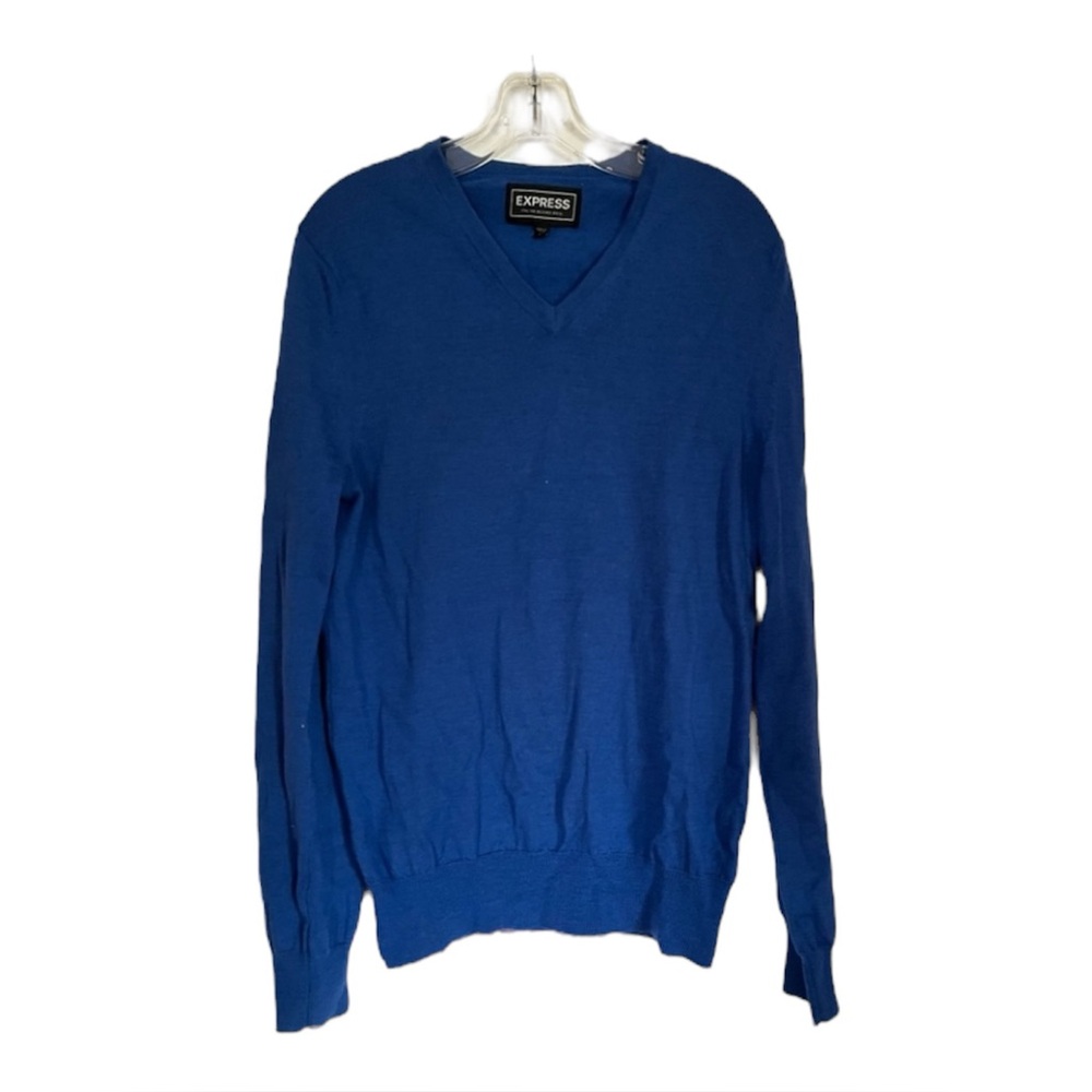 Express Men's Blue V-Neck Italian Wool Sweater